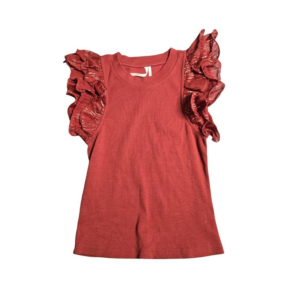 Anthropologie Lurex Ruffle Sleeve Women's Top Size: S - Picture 2 of 5